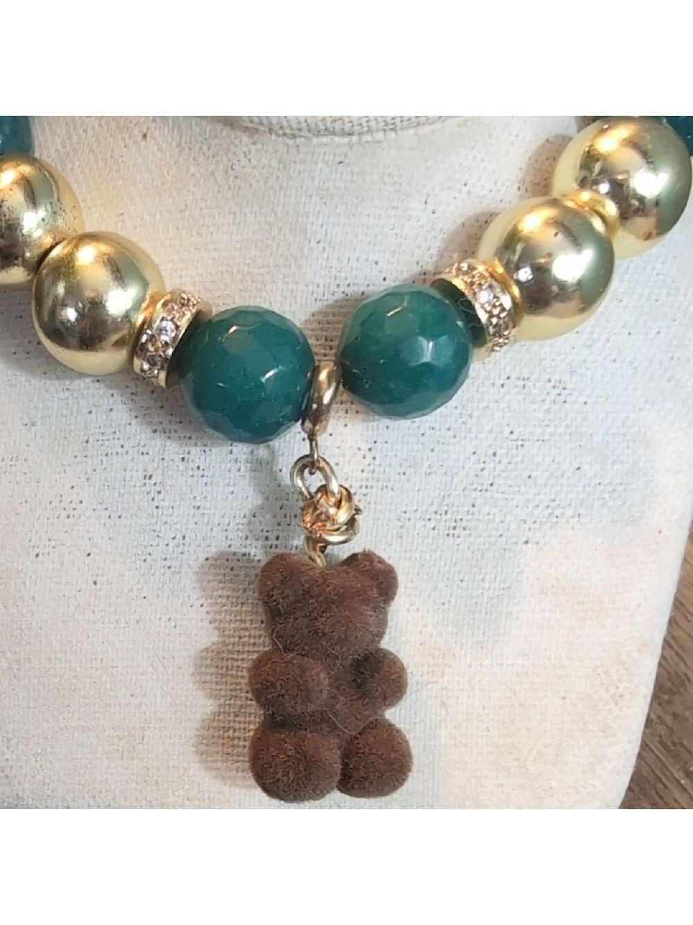 Velvet Teddy Bear Charm Bracelet